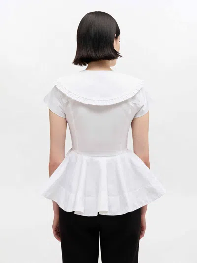 Ganni Short Cotton Shirt With Ruffles In White