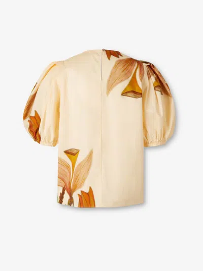 Ulla Johnson Las Olas Puffed-sleeve Botanical-print Top In Neutral
