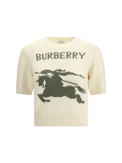 Burberry Wool-cashmere Short-sleeve Sweater In Neutral