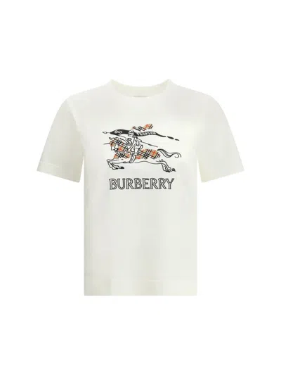 Burberry Women Cotton T-shirt With Drawn Ekd In Neutral
