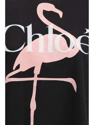 Chloé Women Black Crewneck T-shirt With Maxi Logo Print On The Front In Cotton Woman In Black