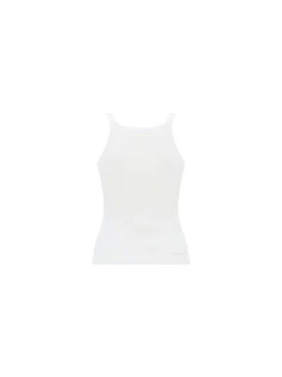 Fendi Women White Ribbed Tank Top With Contrasting Logo Embroidery In Stretch Cotton Woman In White