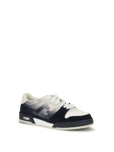 Fendi Match Sneaker In White Leather And Blue Suede Men In Multi