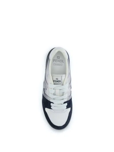 Fendi Match Sneaker In White Leather And Blue Suede Men In Multi