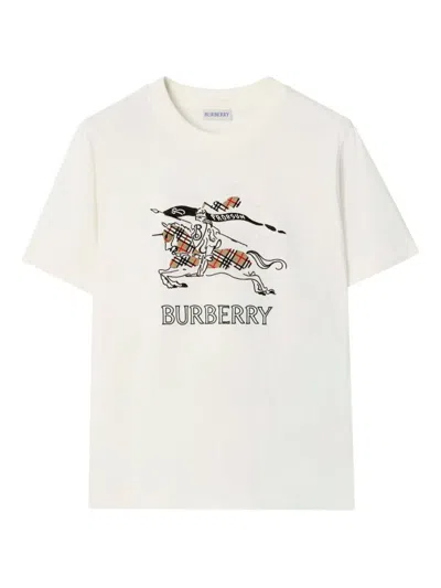 Burberry Equestrian Knight Design Cotton T-shirt In White