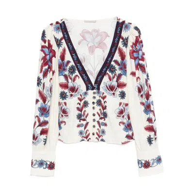 Farm Rio Floral Print Shirt In White