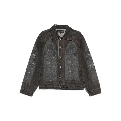 Who Decides War Vintage Stained Glass Denim Mechanic Trucker Jacket In Brown
