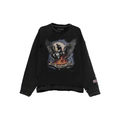 Who Decides War Moon Graphic Distressed Sweatshirt In Black