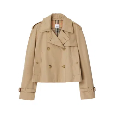 Burberry Double-breasted Cotton Lightweight Jacket In Brown