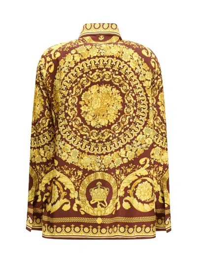 Versace Bordeaux Silk Pattern Shirt In Brown