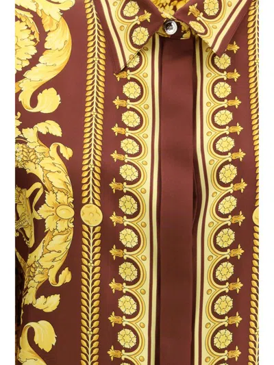 Versace Bordeaux Silk Pattern Shirt In Brown