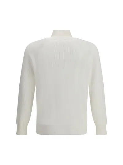 Brunello Cucinelli Men Cotton Sweater With A High Neckline In White