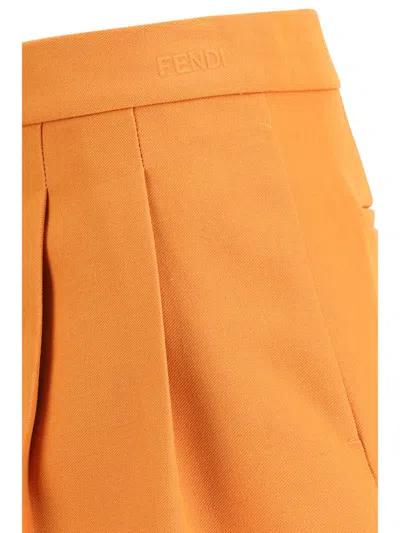 Fendi Orange Fleece Wool Shorts In Orange