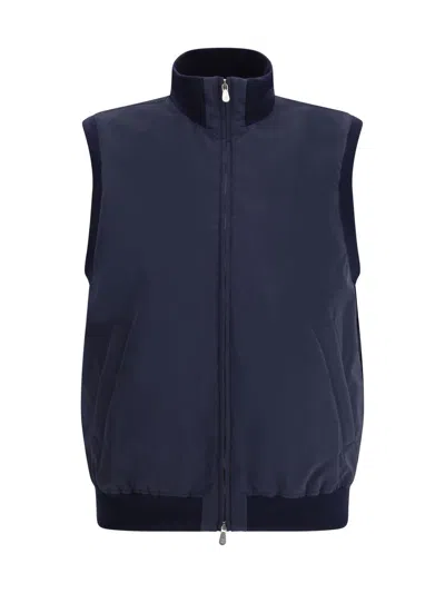 Brunello Cucinelli Men Sleeveless Vest Jacket In Blue