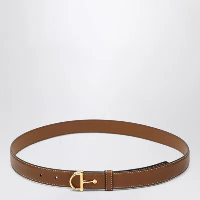 Gucci Slim Leather-colored Belt With Half Buckle Women In Brown