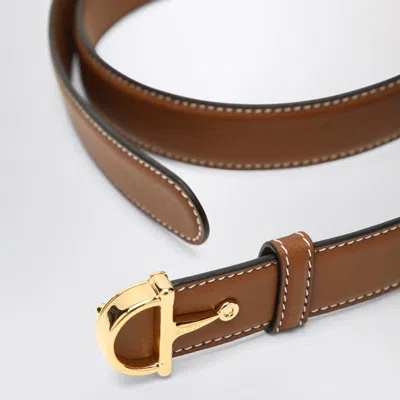 Gucci Slim Leather-colored Belt With Half Buckle Women In Brown