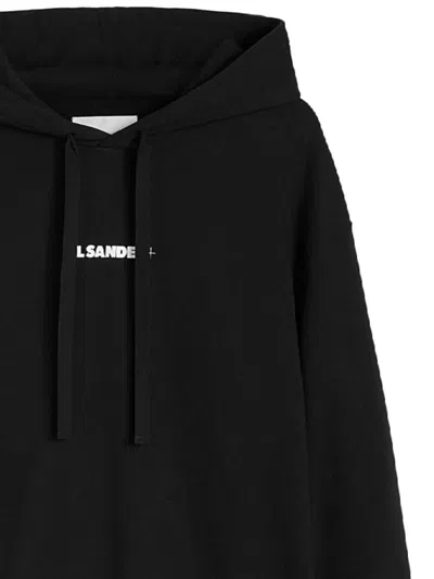 Jil Sander Logo Cotton Hoodie In Black