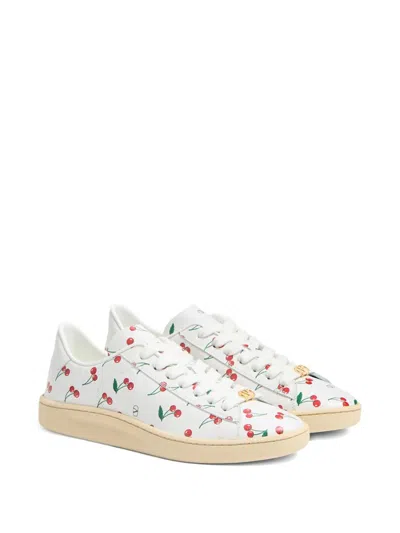 Valentino Garavani Royco Vlogo Cherry-print Leather Sneakers In White