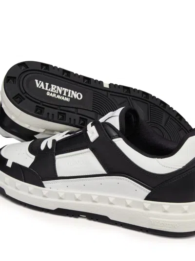 Valentino Garavani Low Sneakers Contrast Panels Perforated Toe Rubber Sole In Black