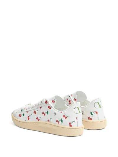 Valentino Garavani Royco Vlogo Cherry-print Leather Sneakers In White
