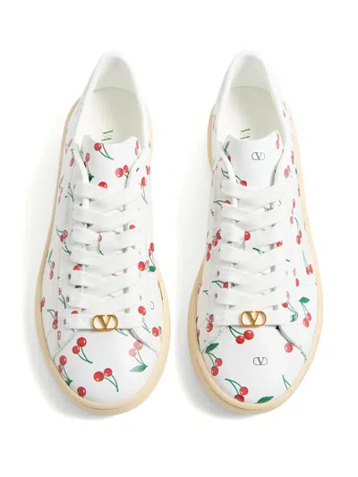 Valentino Garavani Royco Vlogo Cherry-print Leather Sneakers In White
