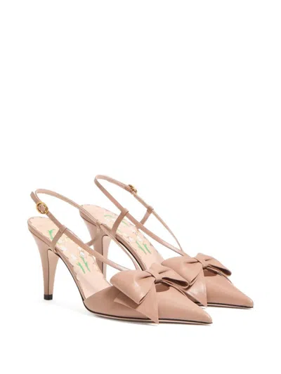 Valentino Bowow 85 Leather Slingback Pump In Sand