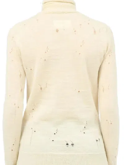 Mm6 Maison Margiela Distressed Turtleneck Sweater With Numeric Logo In Neutral