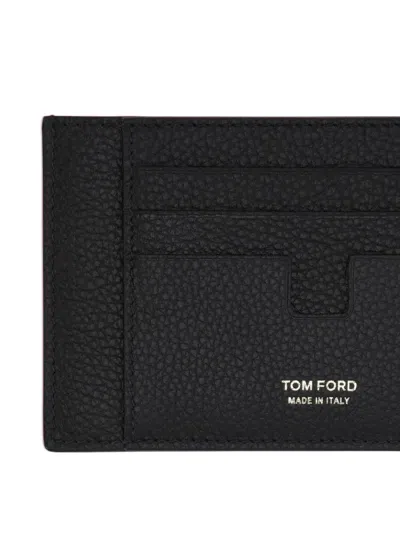 Tom Ford Black Card Holder With Embossed Lgoo Lettering On The Front And Money Clip In Grained Leather Man In Black