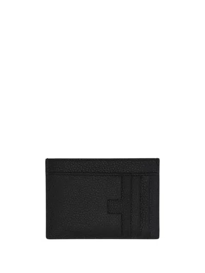Tom Ford Black Card Holder With Embossed Lgoo Lettering On The Front And Money Clip In Grained Leather Man In Black