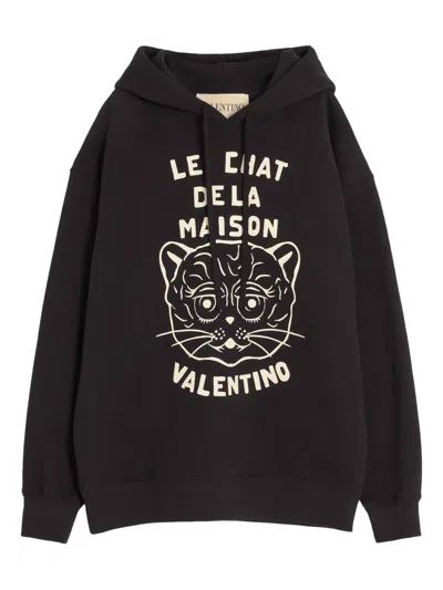 Valentino Jersey Felpa Le Chat De La Maison In Black