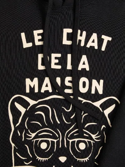 Valentino Jersey Felpa Le Chat De La Maison In Black