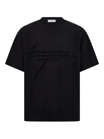 Ferragamo Crew Neck Graphic Print Short Sleeves T-shirt In Black