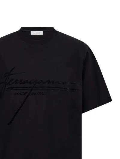 Ferragamo Crew Neck Graphic Print Short Sleeves T-shirt In Black