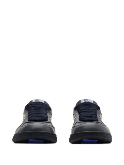 Burberry Indigo Blue Leather And Check Sneaker Terrace Men