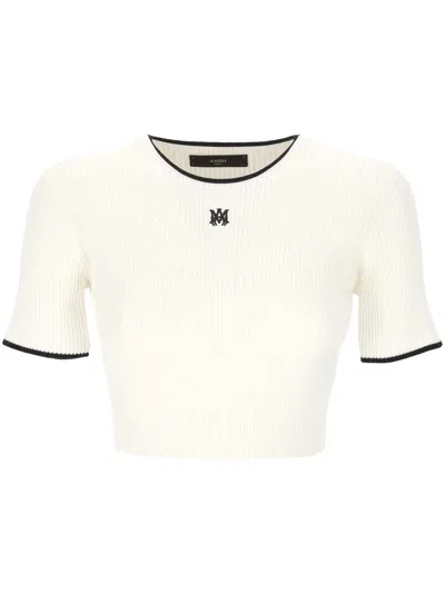 Amiri Crewneck Crop Top Contrast Trim In White