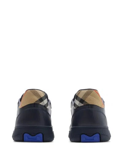 Burberry Indigo Blue Leather And Check Sneaker Terrace Men