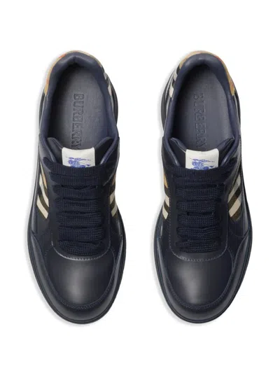 Burberry Indigo Blue Leather And Check Sneaker Terrace Men