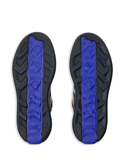 Burberry Indigo Blue Leather And Check Sneaker Terrace Men