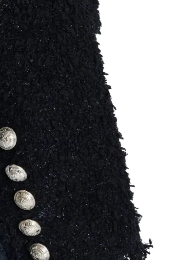 Balmain Edge-to-edge Silky Tweed Jacket In Black