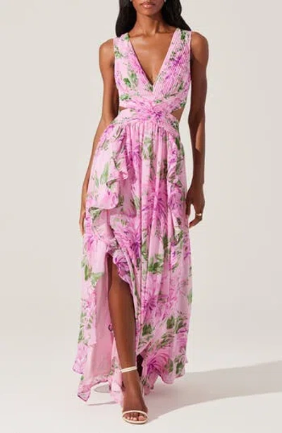 Astr The Label Noya Floral Pleated Cutout Maxi Dress In Pink