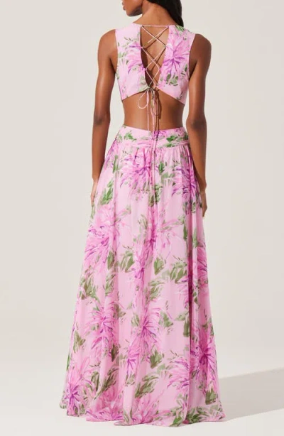 Astr The Label Noya Floral Pleated Cutout Maxi Dress In Pink