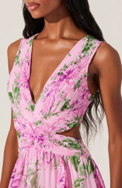 Astr The Label Noya Floral Pleated Cutout Maxi Dress In Pink