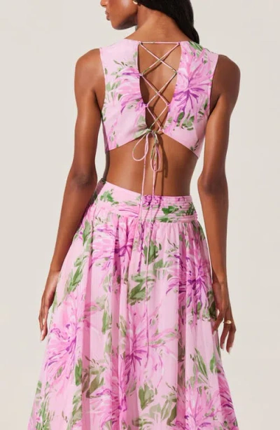 Astr The Label Noya Floral Pleated Cutout Maxi Dress In Pink