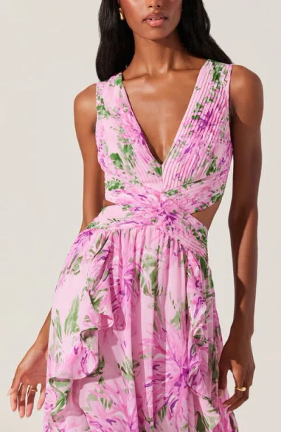 Astr The Label Noya Floral Pleated Cutout Maxi Dress In Pink