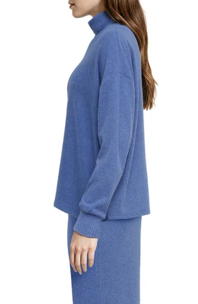 Three Dots Brushed Ribbed Pullover Sweatshirt In Blue