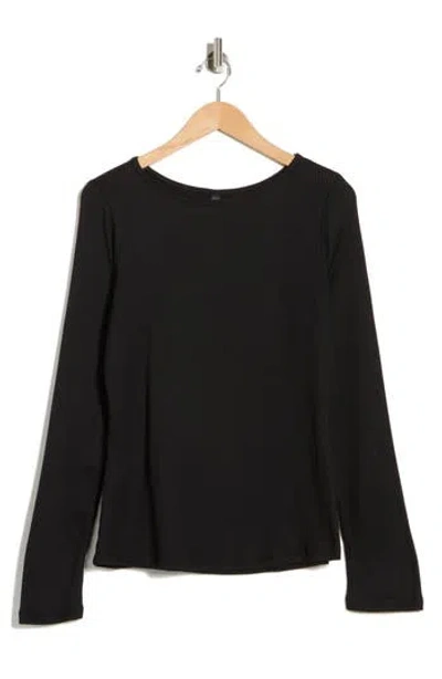 Renee C Long Sleeve Ribbed Top In Black