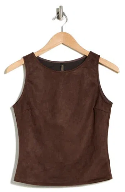 Renee C Faux Suede Sleeveless Top In Brown