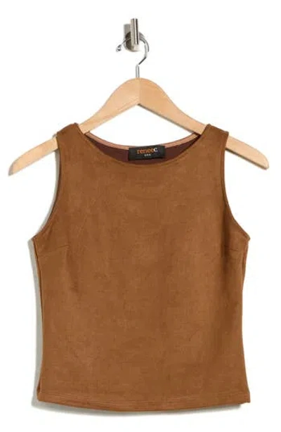 Renee C Faux Suede Sleeveless Top In Brown