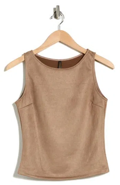 Renee C Faux Suede Sleeveless Top In Brown