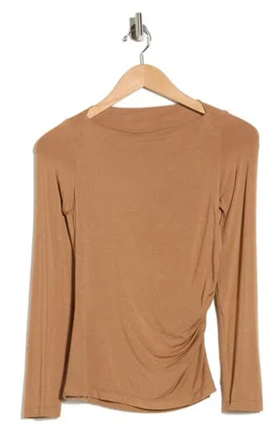 Renee C Boat Neck Knit Top In Brown